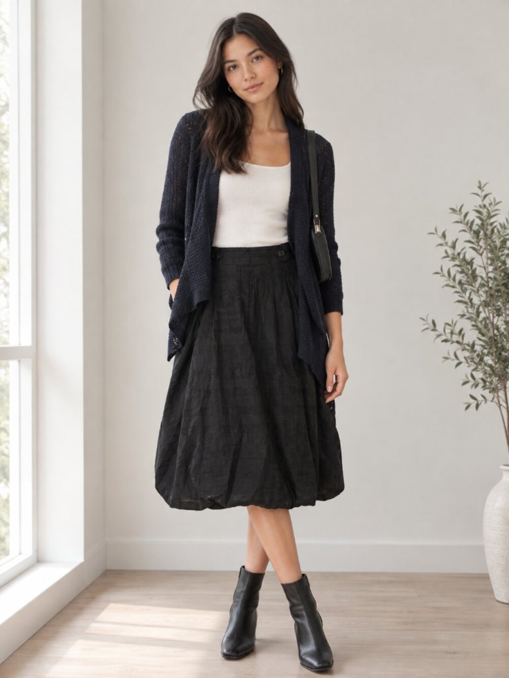 Burberry Black Check Detail A-Line Midi Skirt Size 36 0907